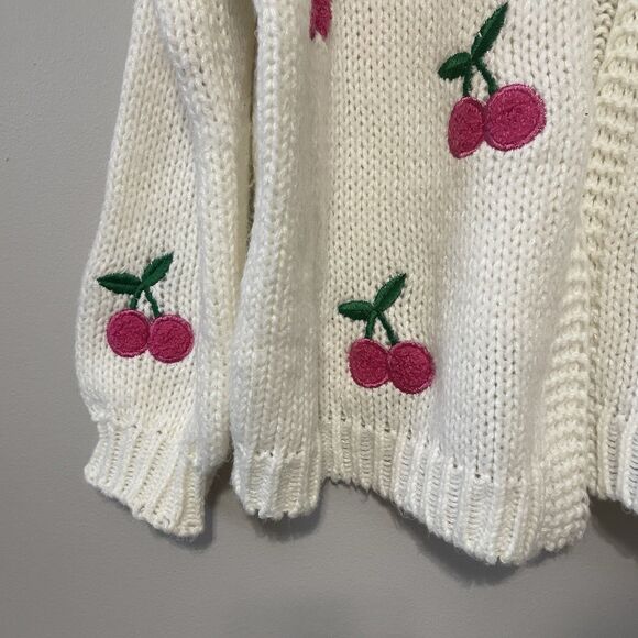 Arula Charley Chunky Knit Cherry Cardigan, Size A, 1X Ivory Novelty Oversized - Picture 3 of 9
